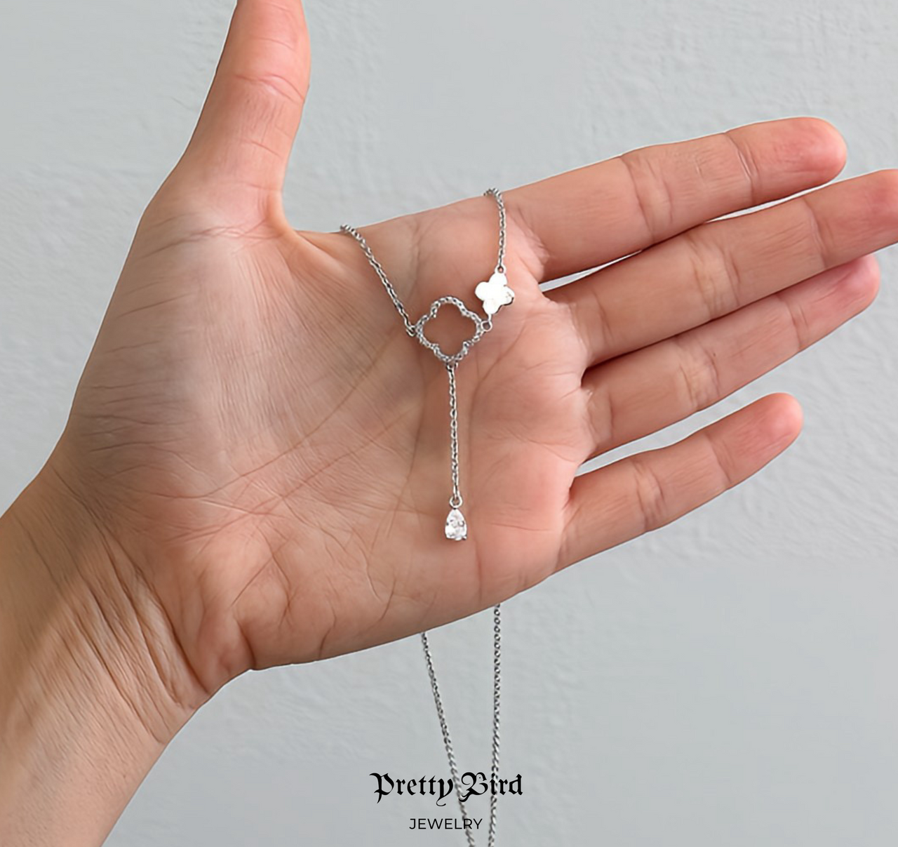 Cut Out Clover Drop Crystal Necklace