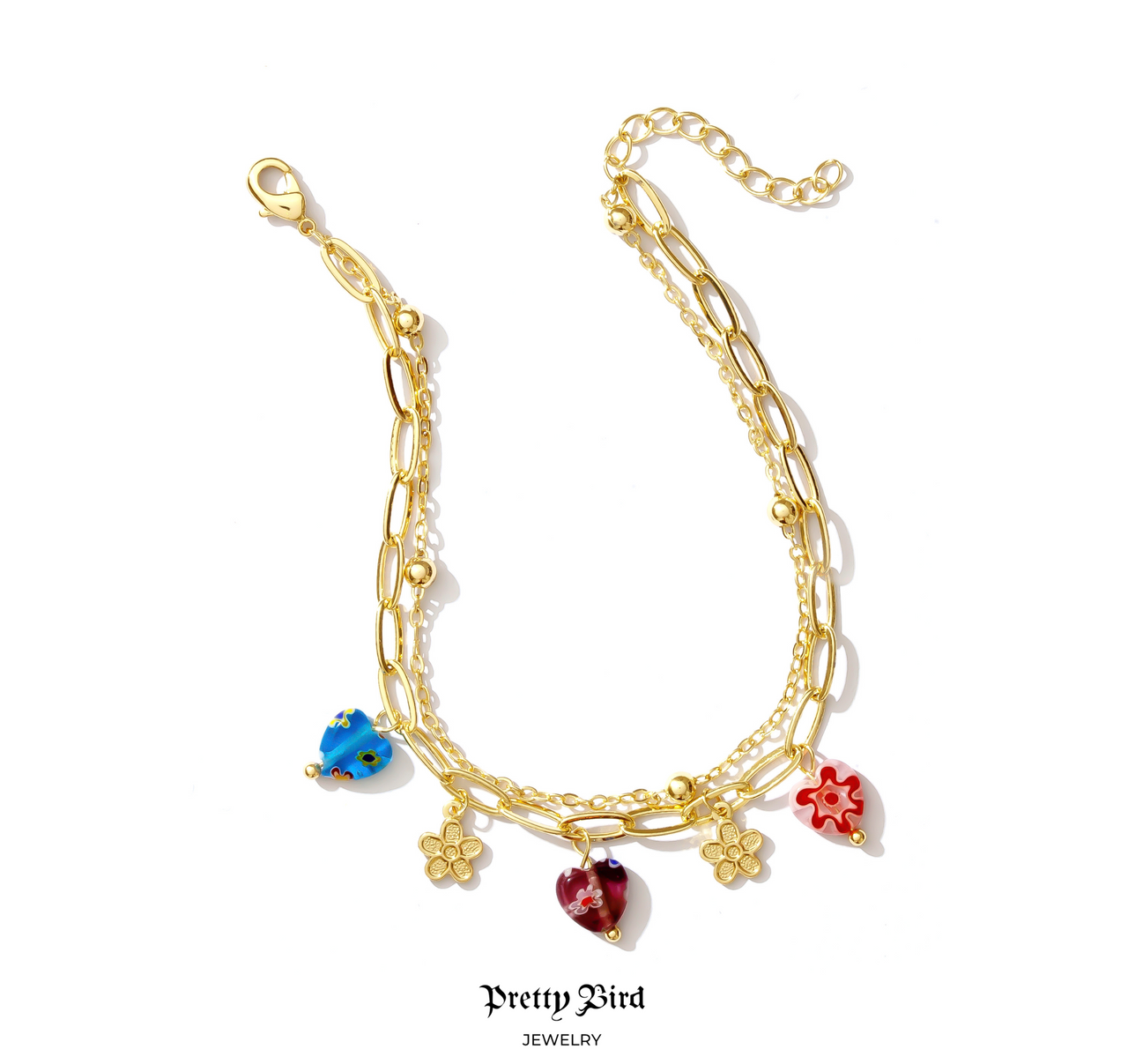 Flowery Heart Charm Bracelet