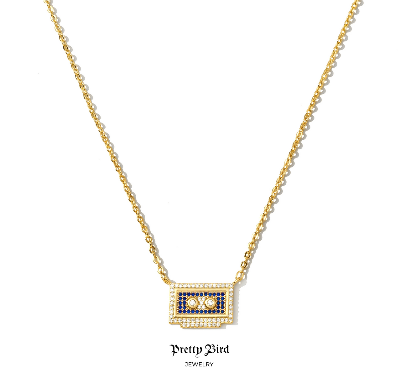 Pave Retro Cassette Tape Necklace