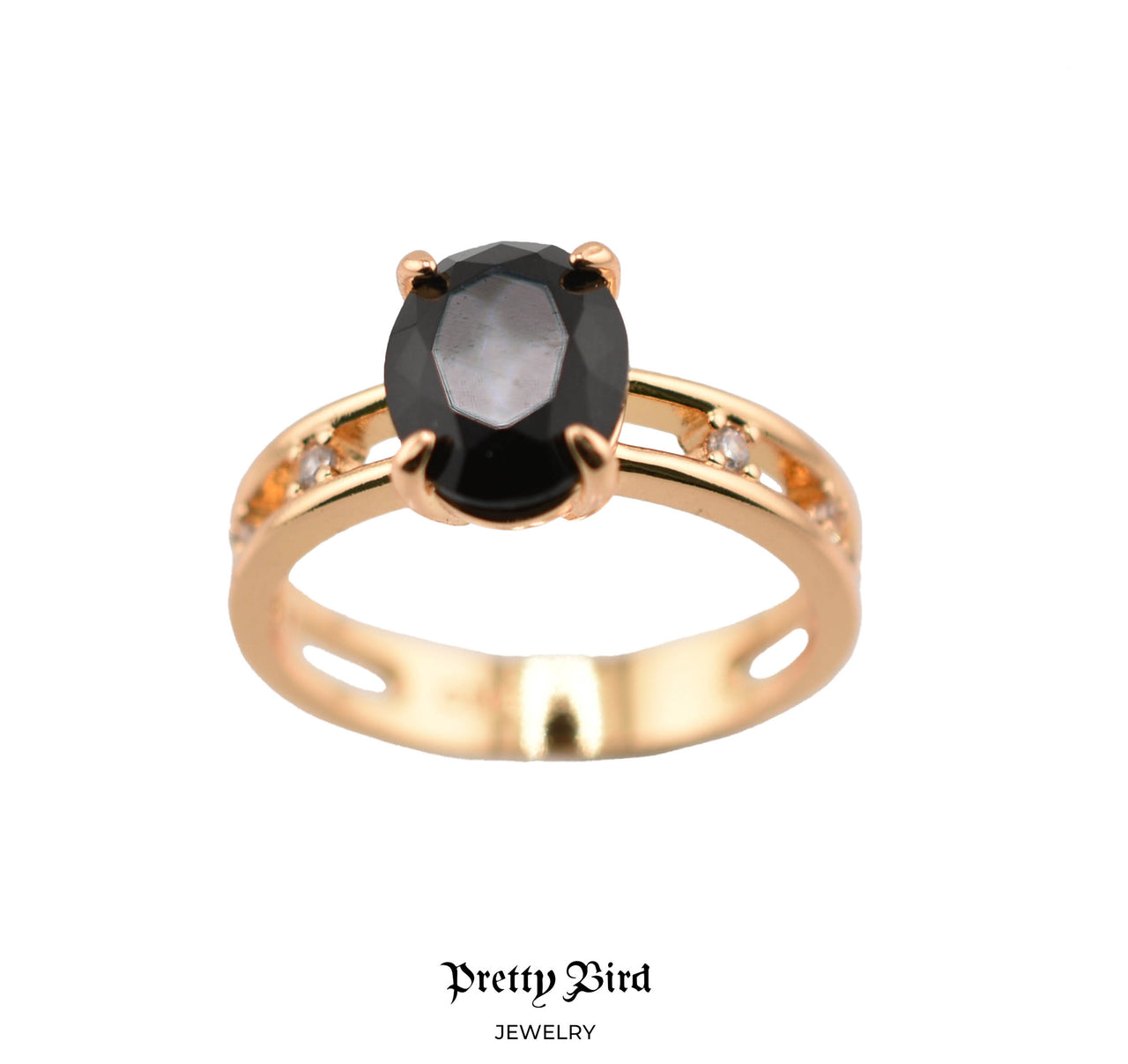 Rose Oval Black Crystal Ring