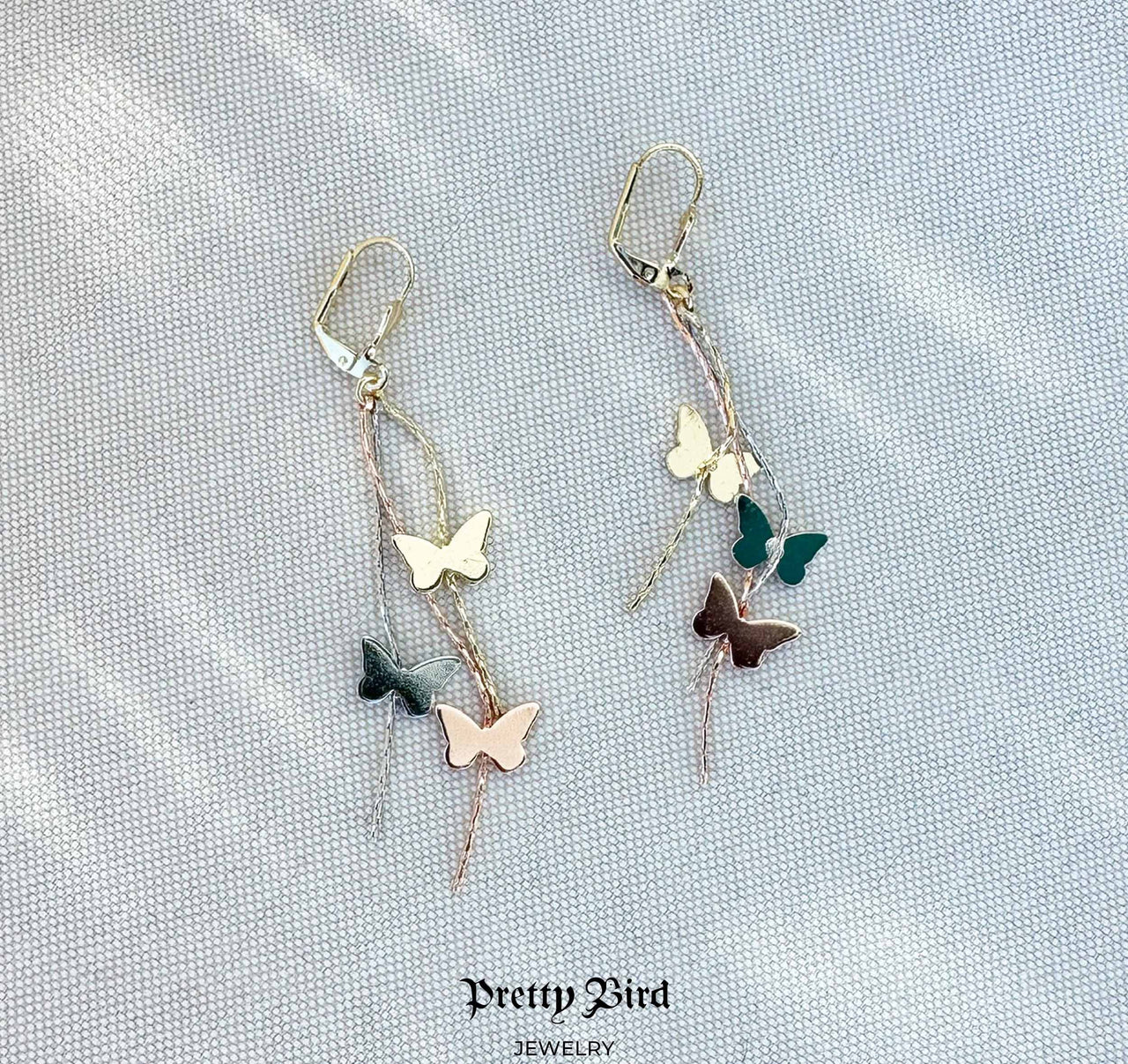 Tri-Color Butterfly Drop Earrings