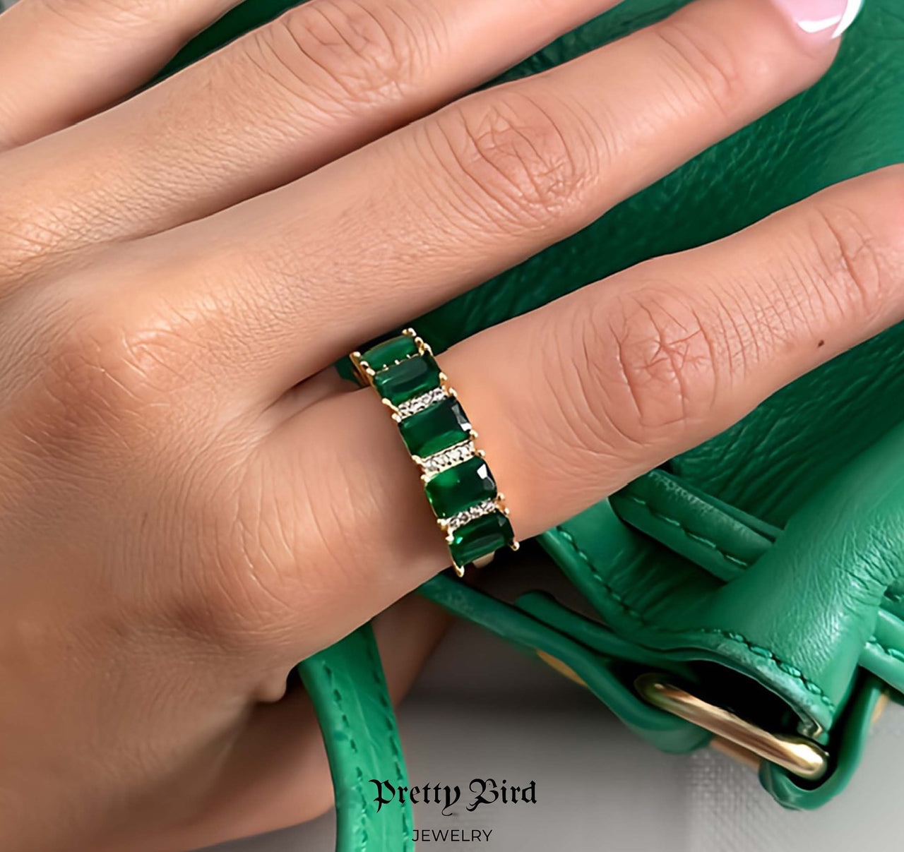 Green Baguette Crystal Ring