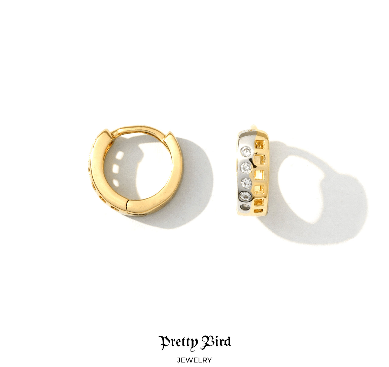 Dual Tone Crystal Huggie Earrings