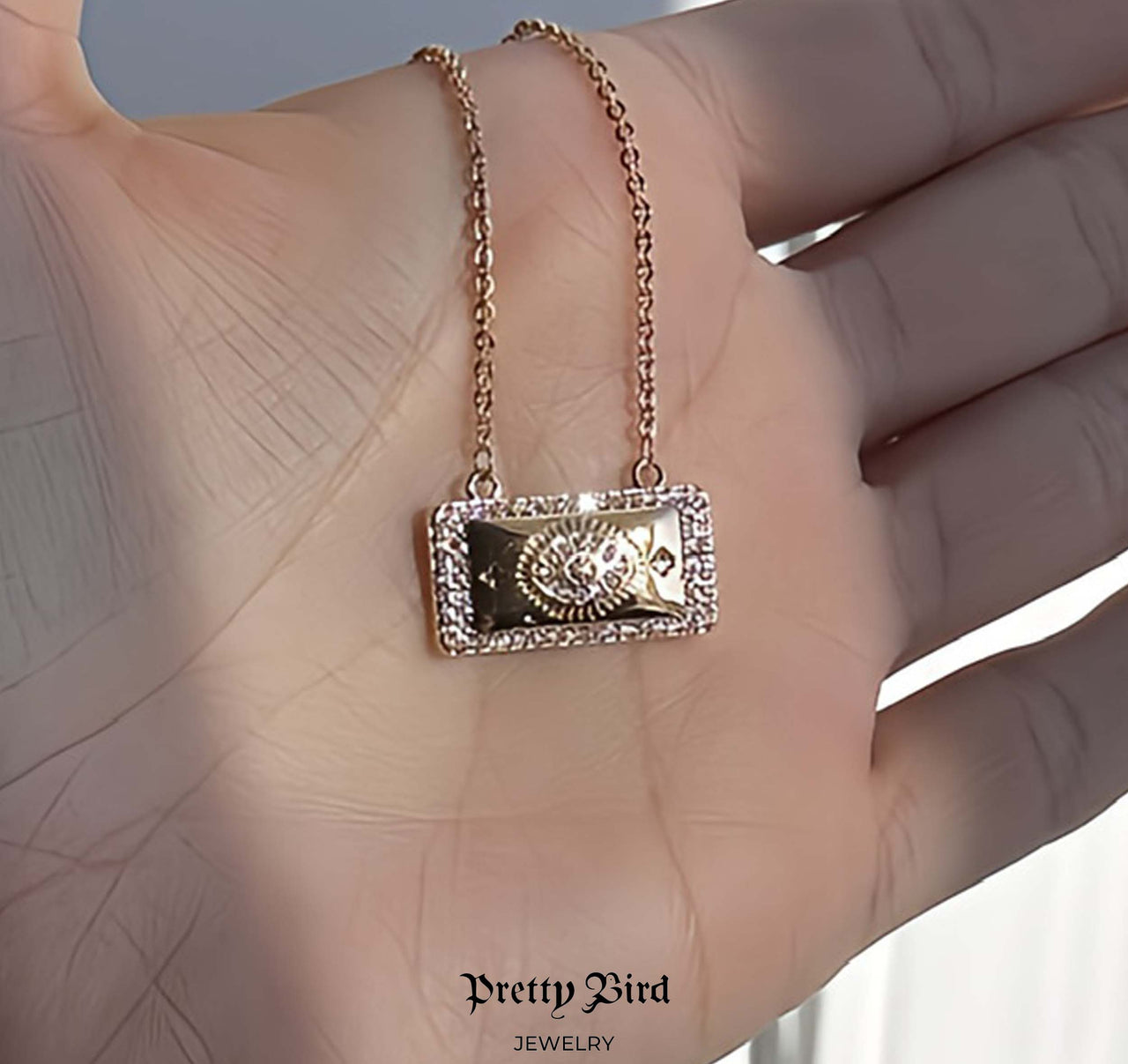 Rectangle Evil Eye Pendant Necklace