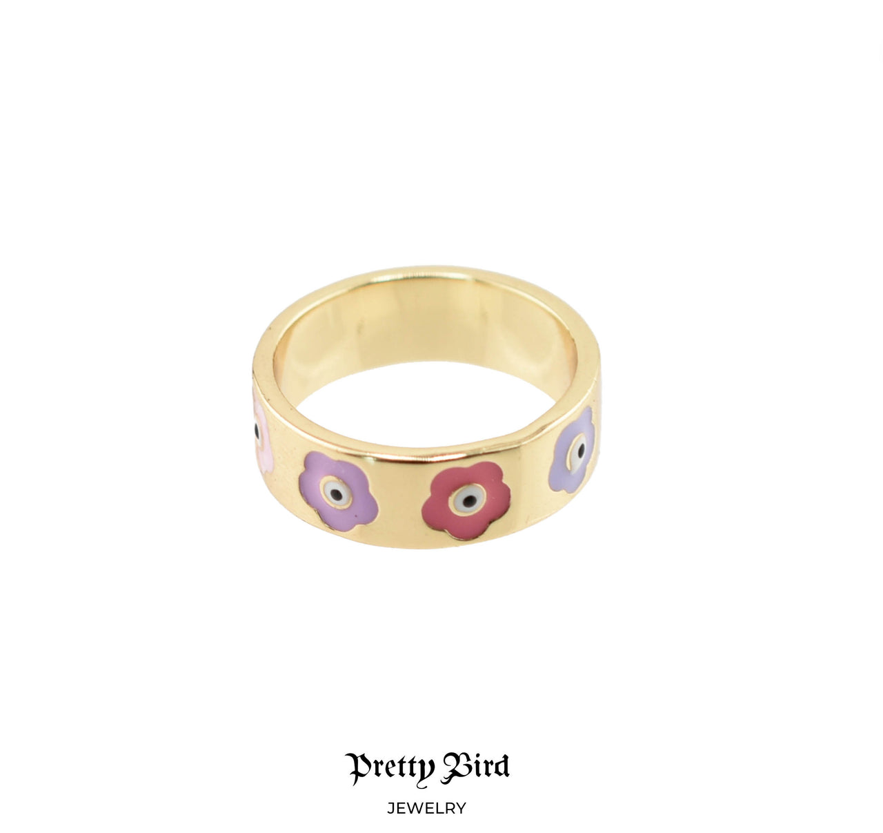 Enameled Evil Eye Flower Ring