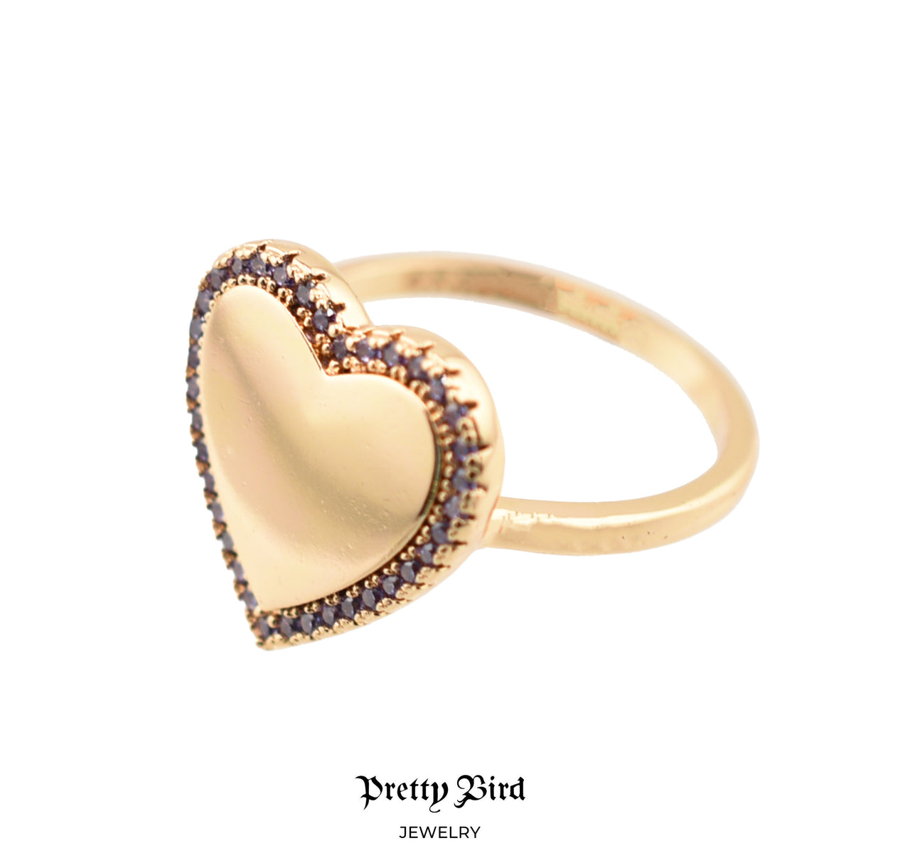 Pink Crystal Heart Signet Ring