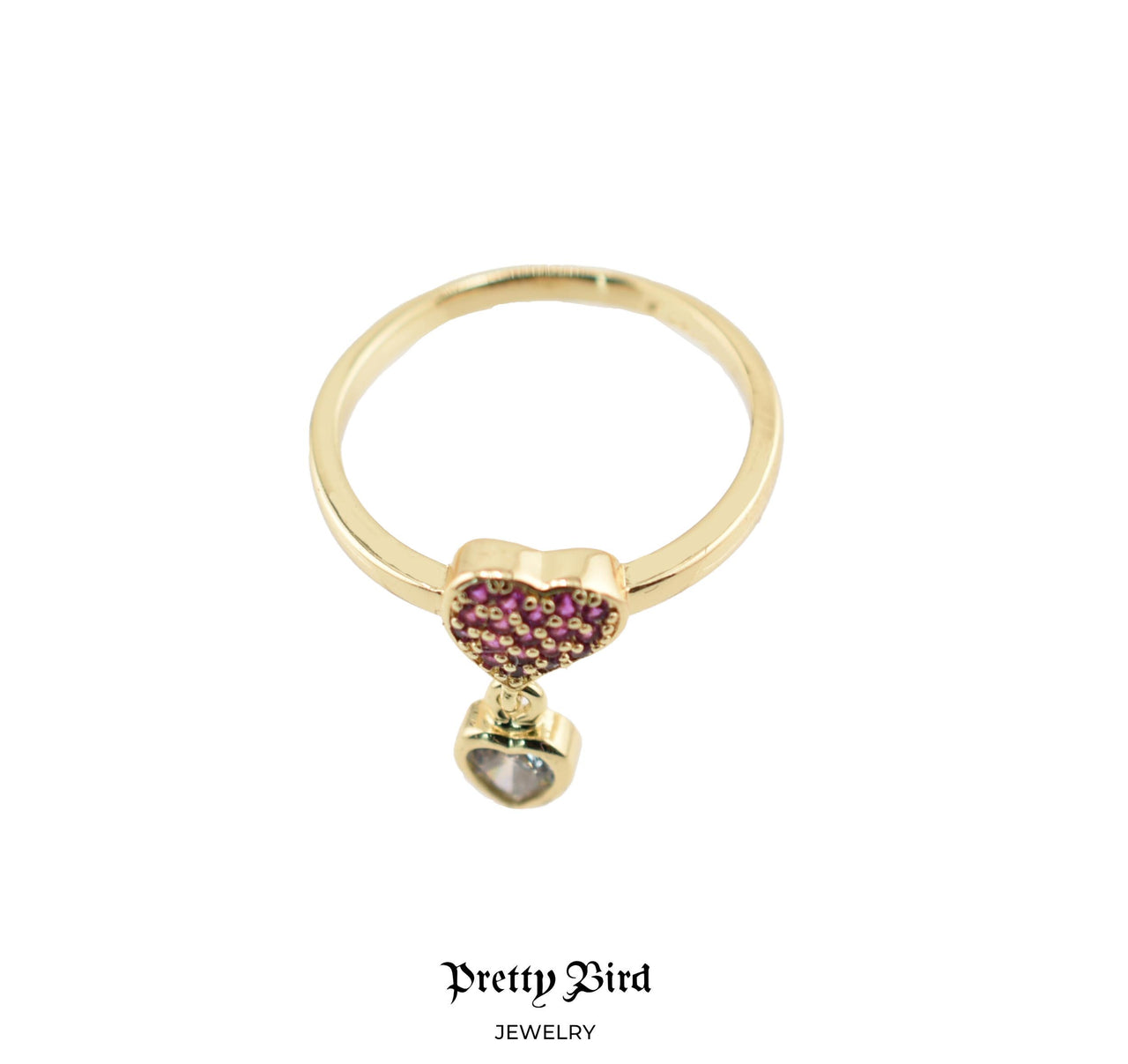 Pavè Pink Heart Dangle Ring