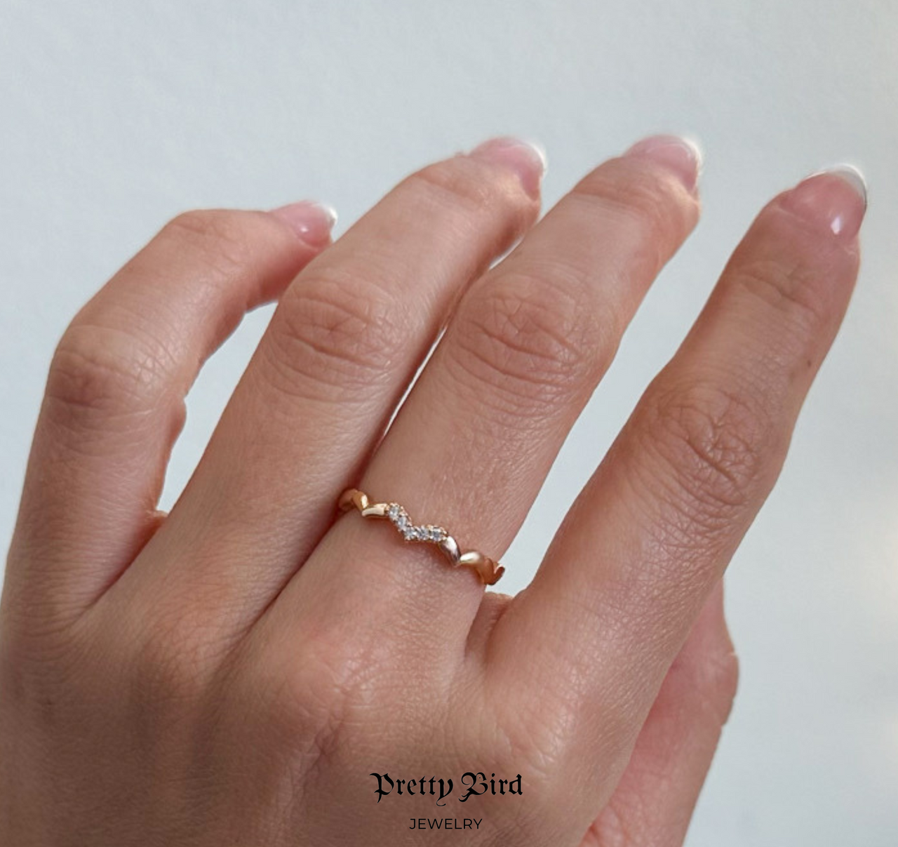 Pavè Heart Link 18k Rose Gold Plated Stacking Band Ring