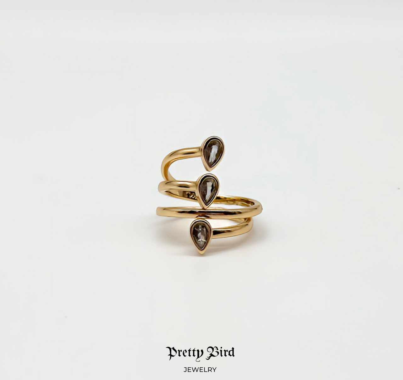 Pear Shape Grey Crystal Wrap Ring