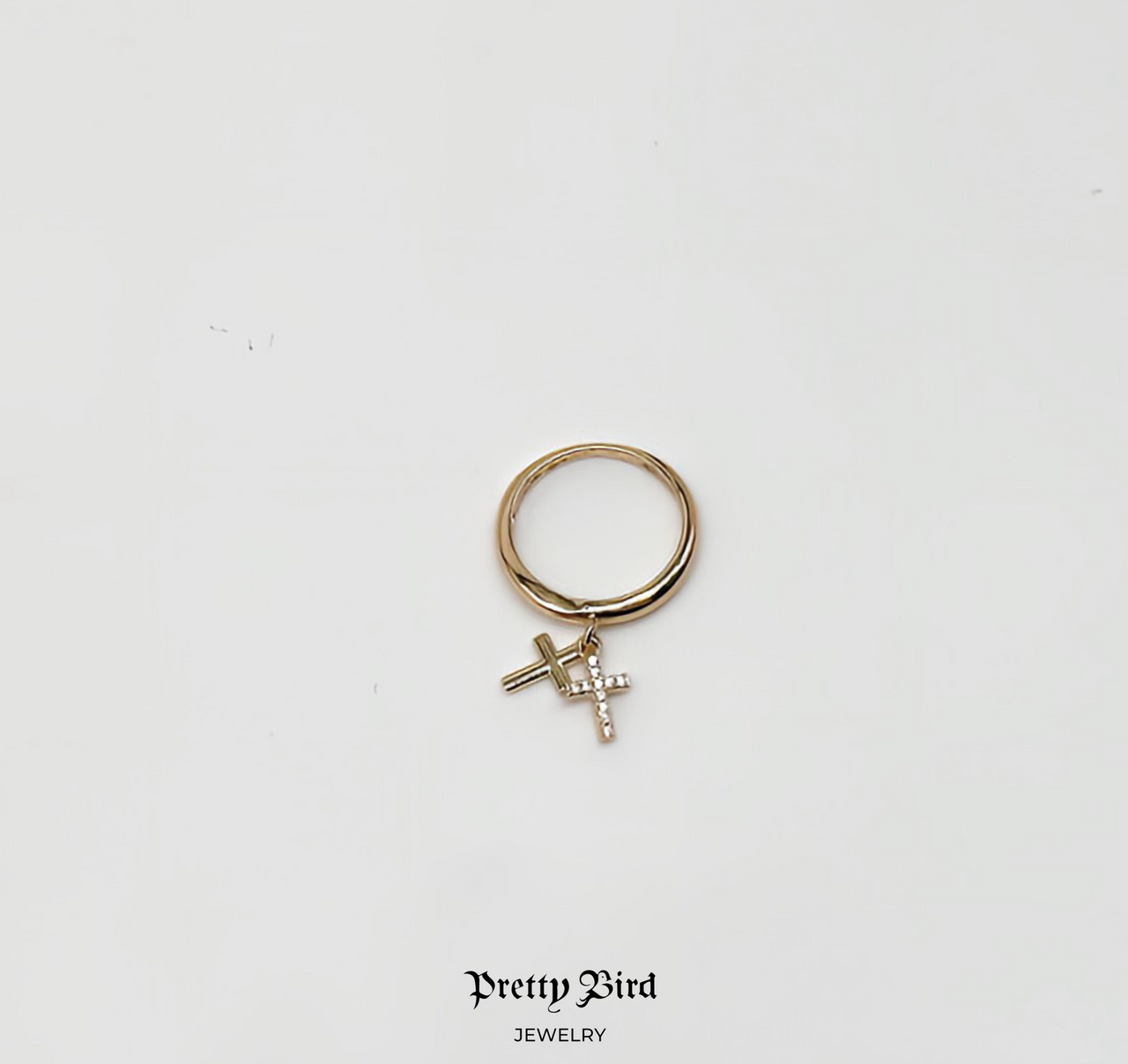 Double Cross Charm 18K Yellow Gold Plated Stacking Band Ring