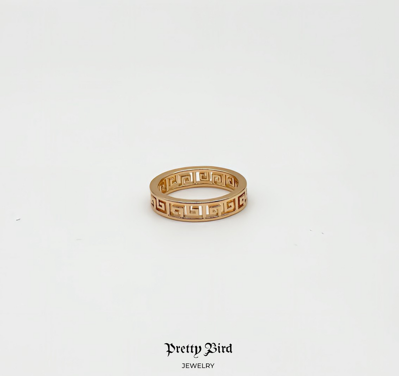 18K Rose Plated Greek Key Stacking Band Ring