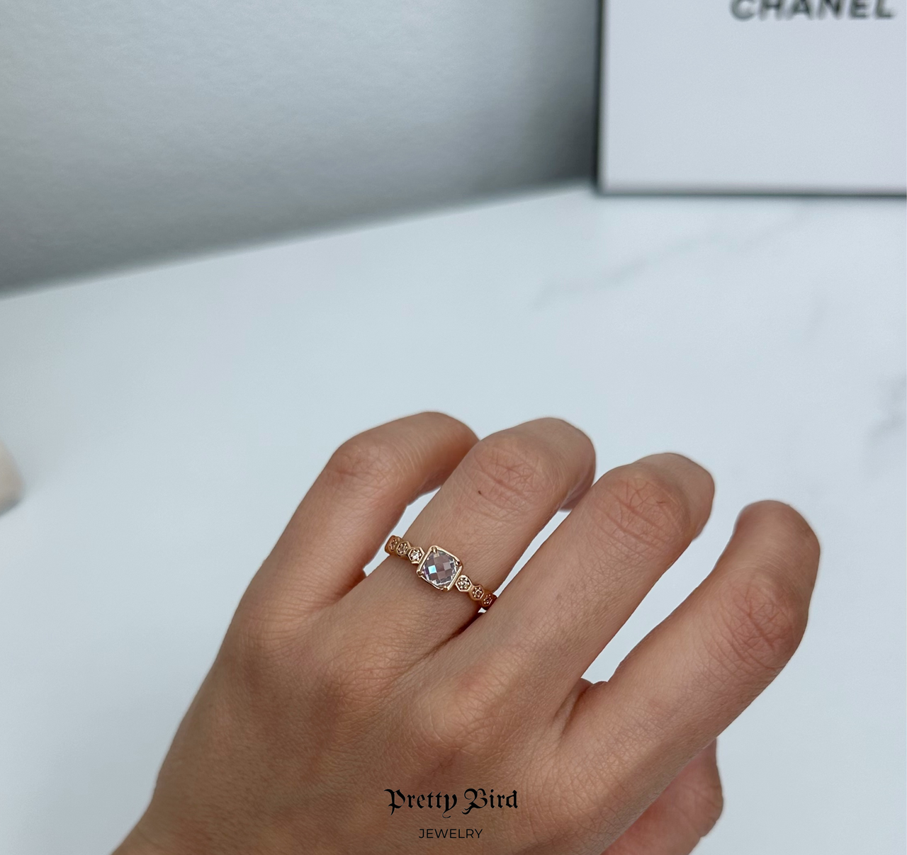 Faceted Crystal Honeycomb Ring