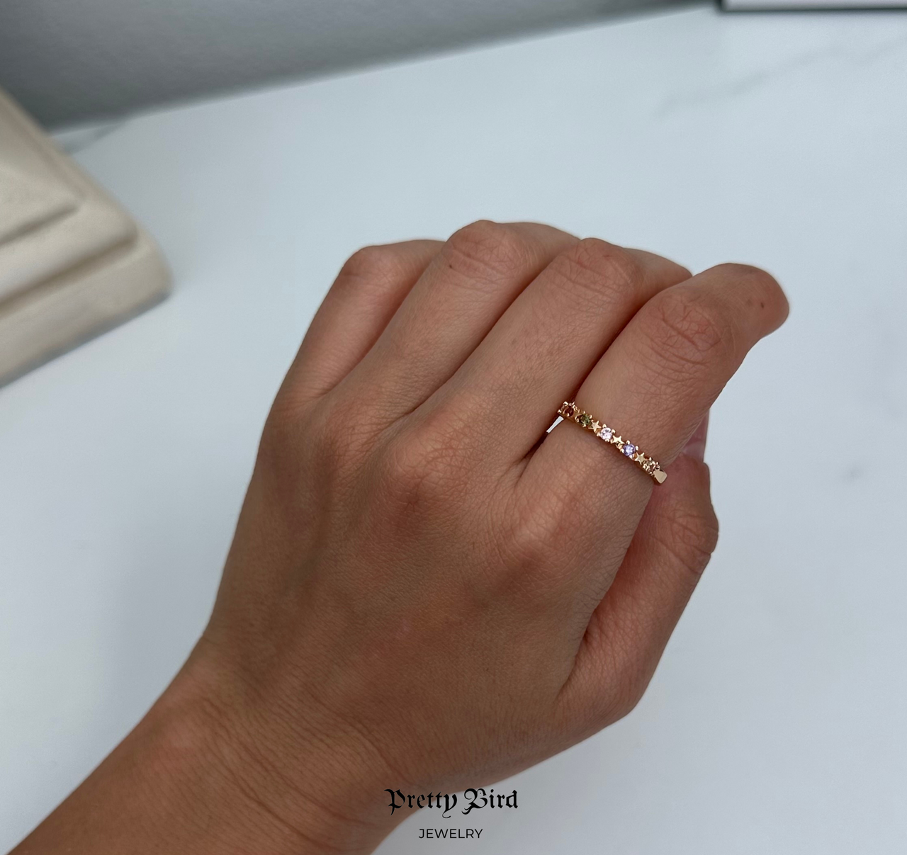 Micro Multi Color Star Stacking Band Ring