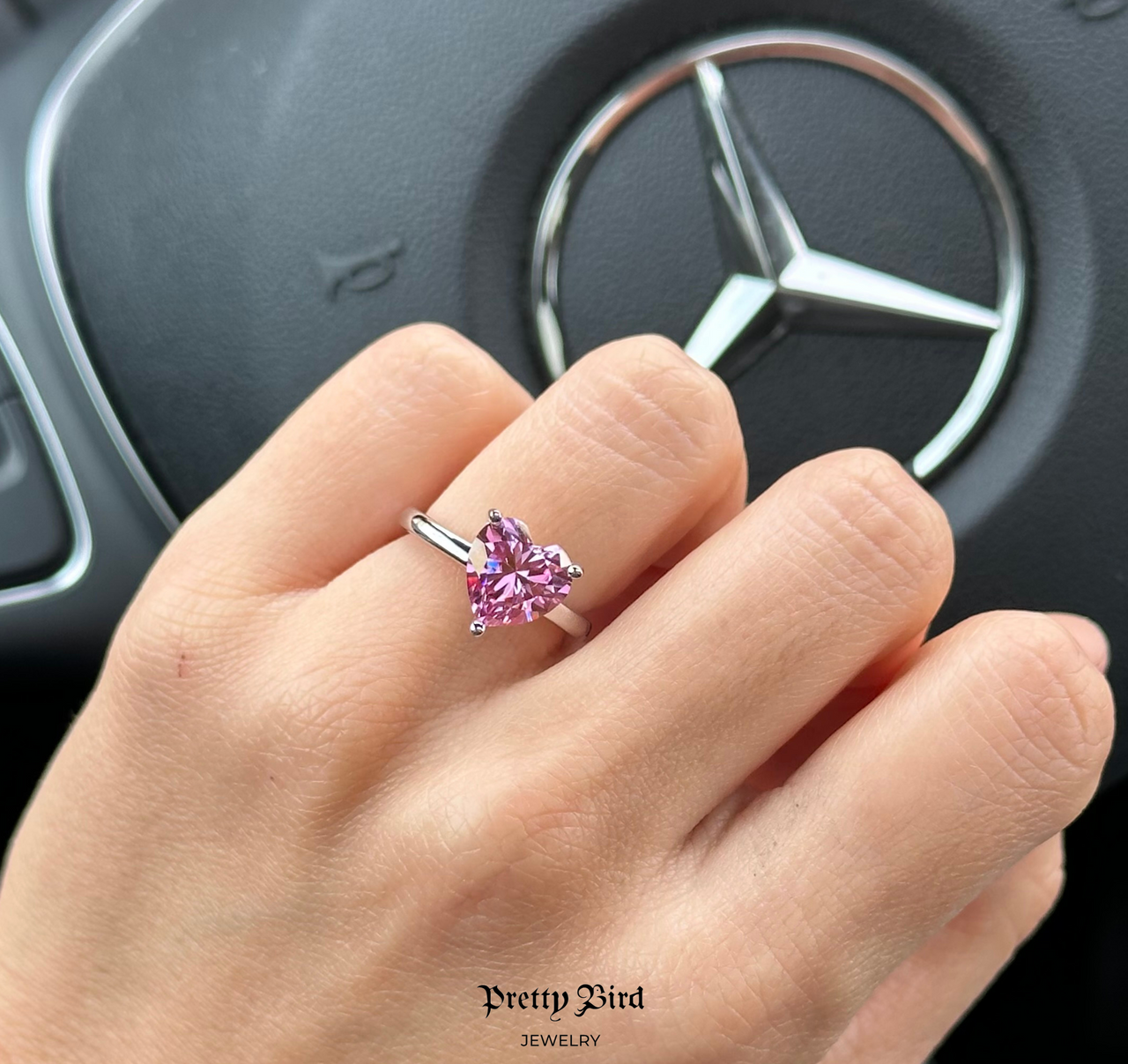 3ct Pink Moissanite Heart Shaped Ring