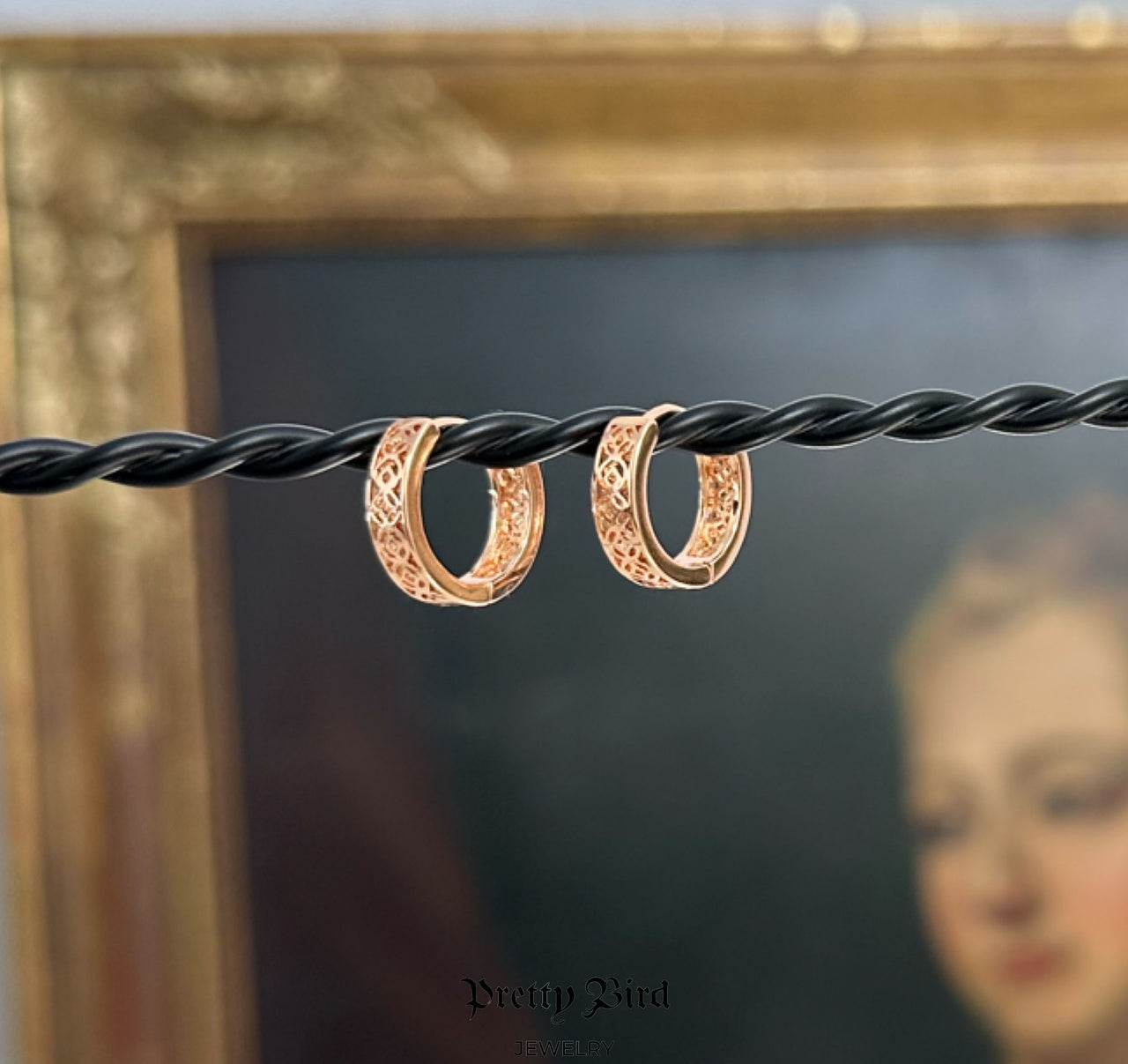 Rose Filigree Huggie Earrings