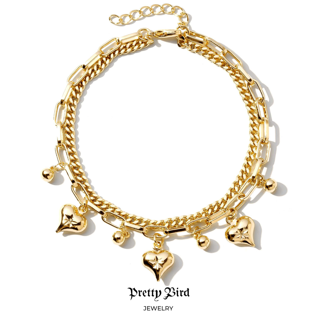 Stacked Layer Heart Charm Bracelet