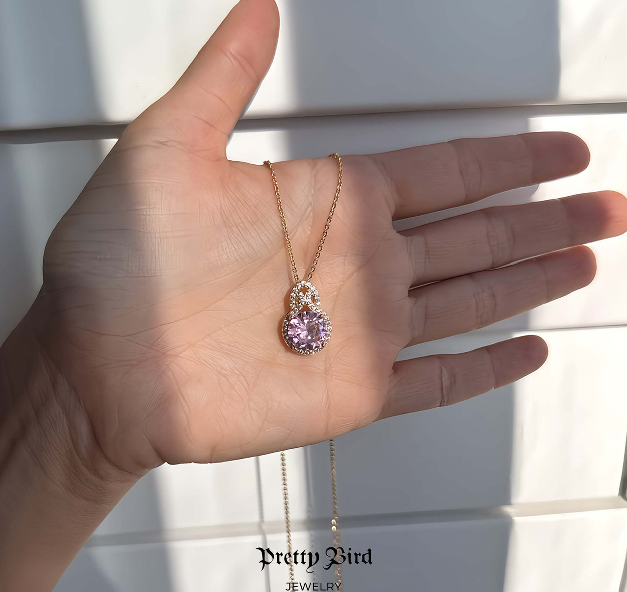 Pink Solitaire Pendant Necklace