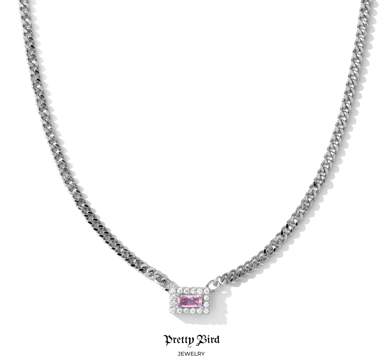 Pink Emerald Cut Necklace
