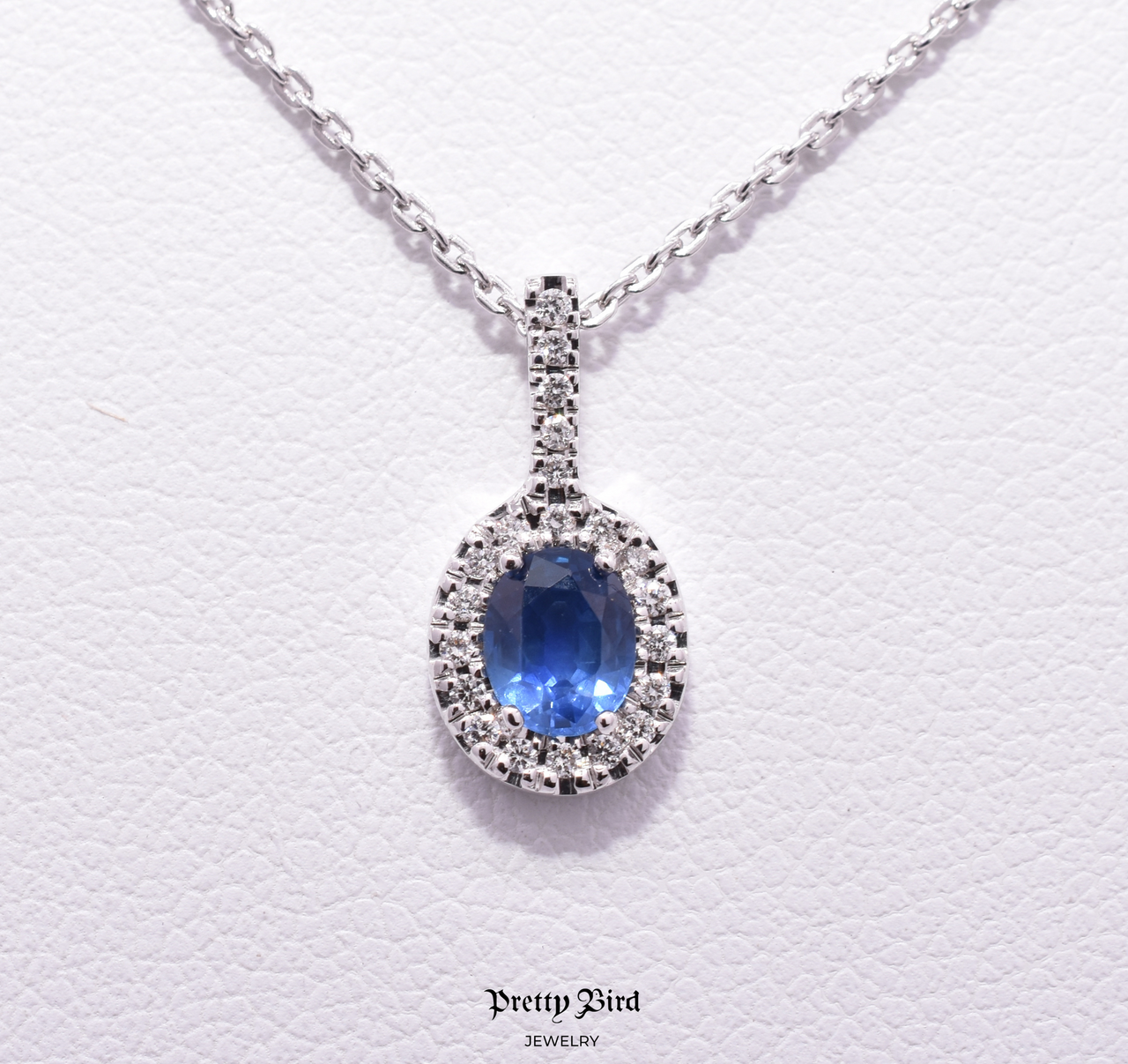 18K White Gold Diamond & Sapphire Necklace