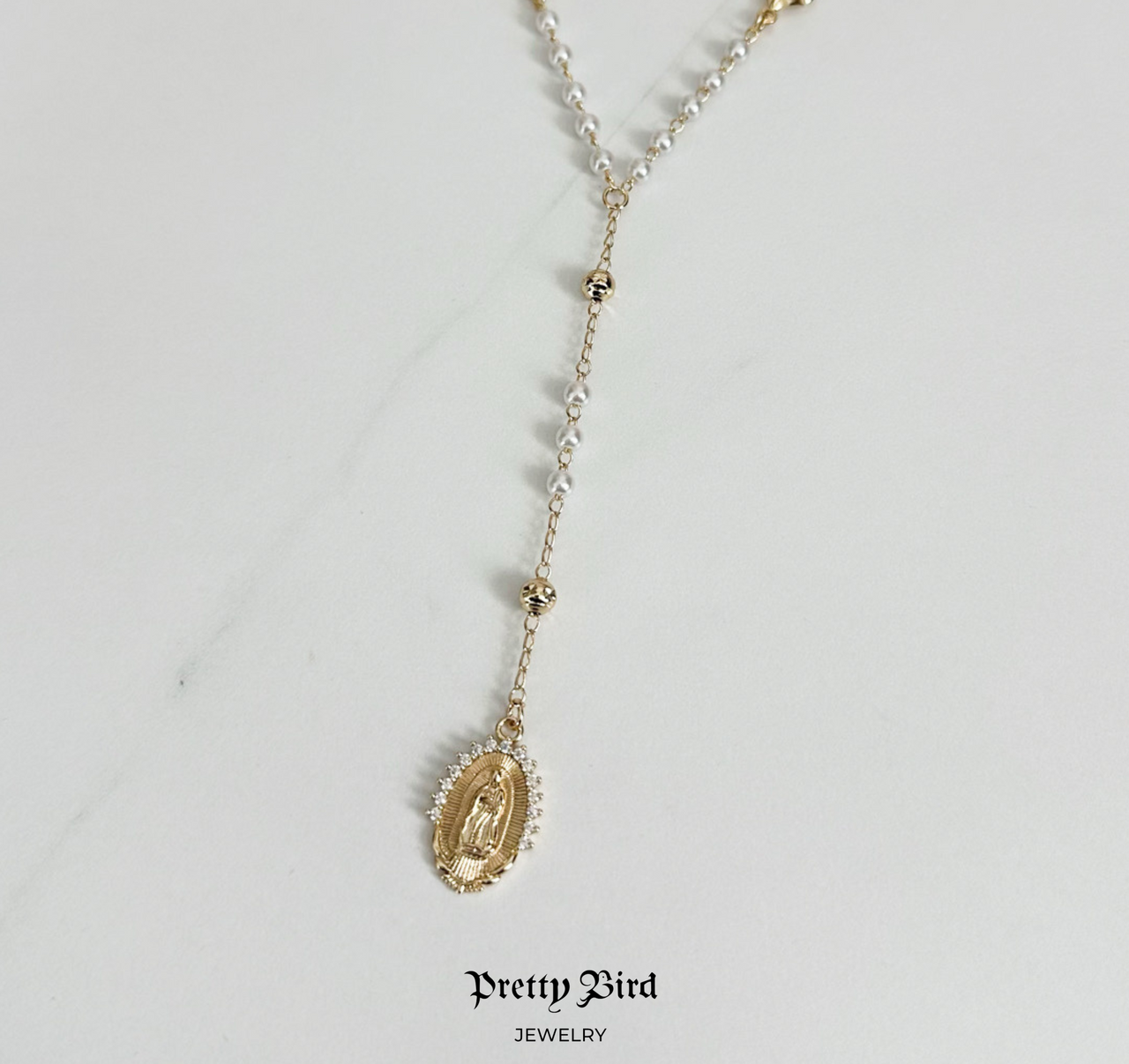 Rosary Heart Pearl Chain Necklace