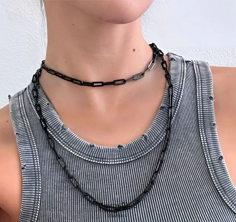 Black Rhodium Paperclip Necklace