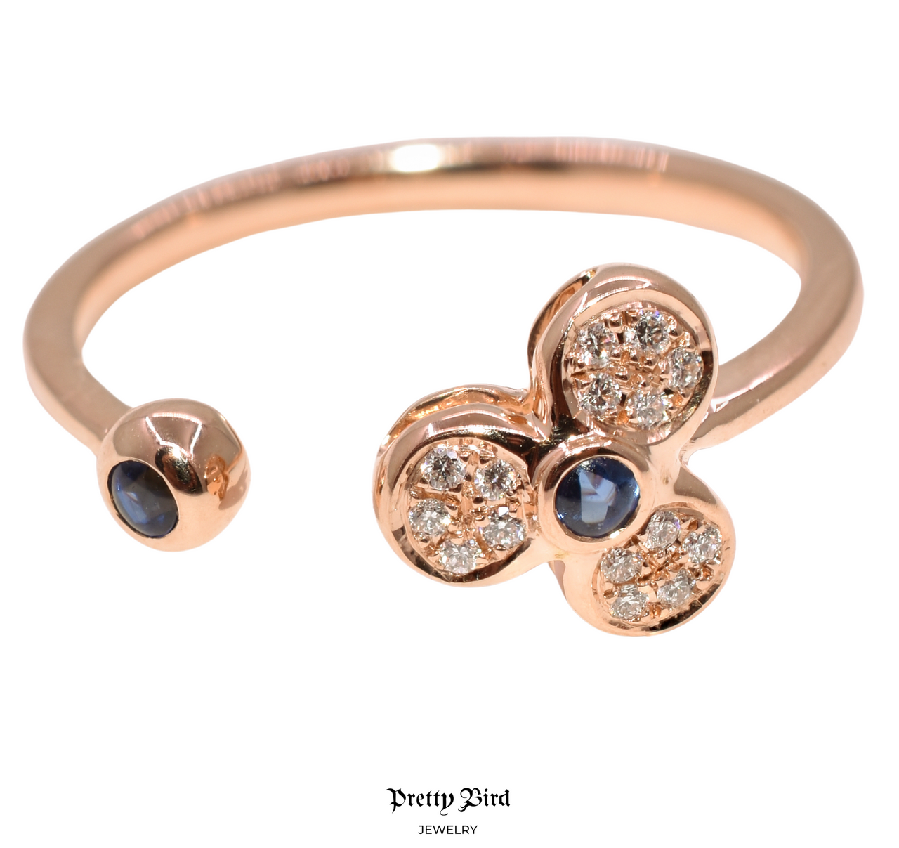18K Rose Gold Sapphire & Diamond Flower Ring