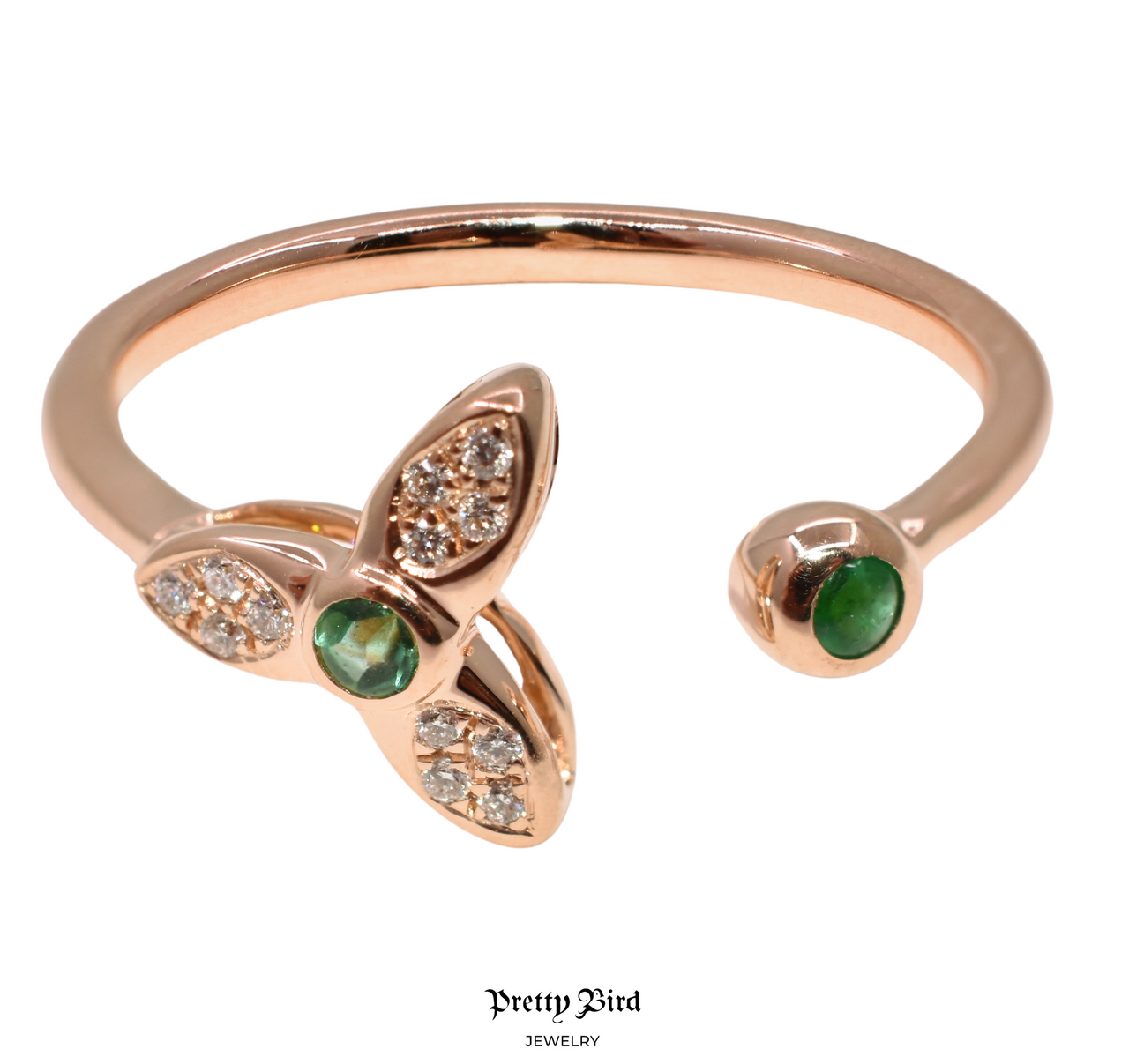 18K Rose Gold Emerald & Diamond Flower Ring