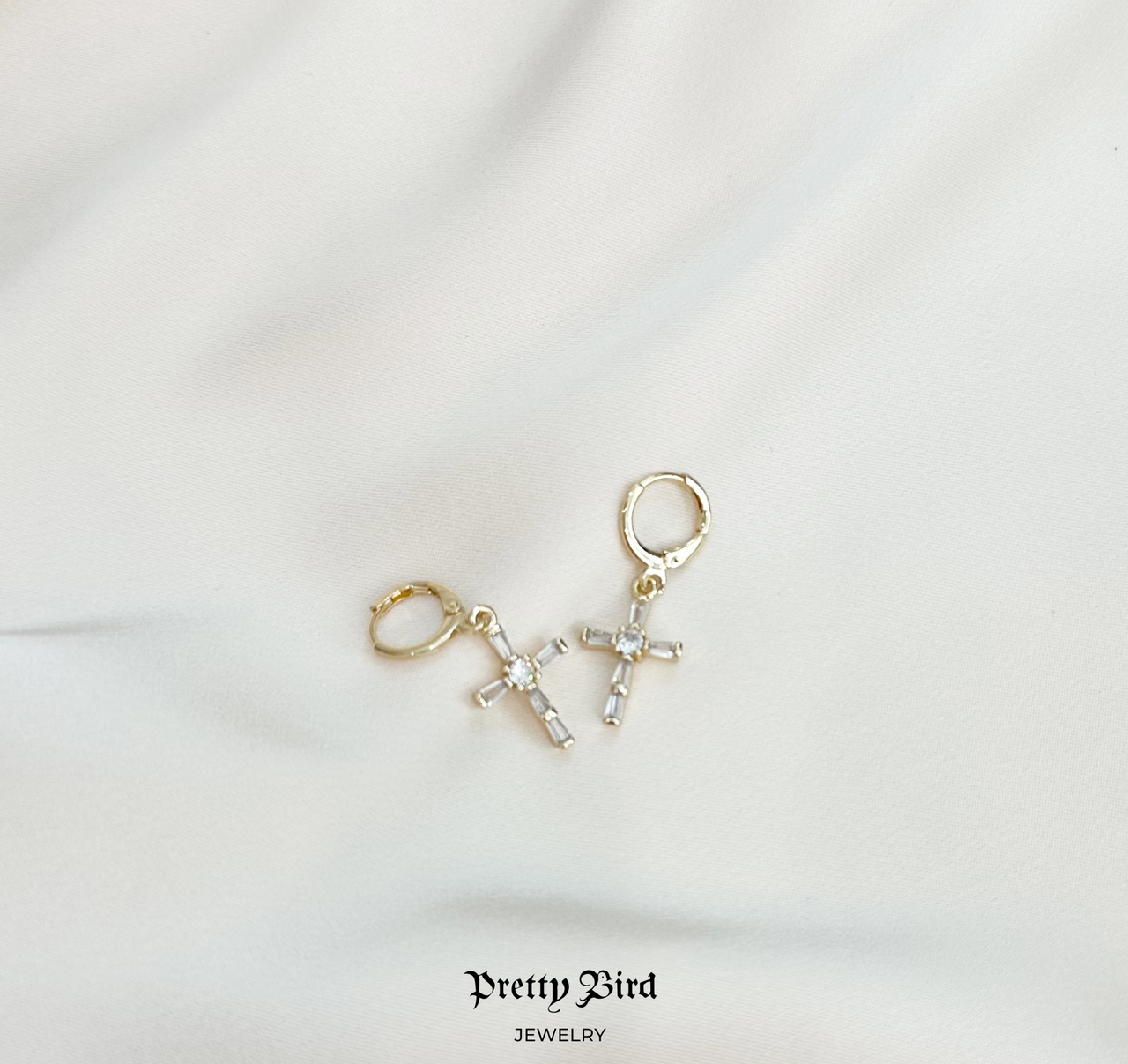 Crystal Cross Charm Huggie Earrings