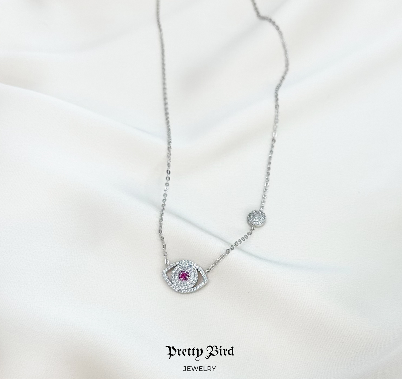 Crystal Pink Pave Evil Eye Pendant necklace