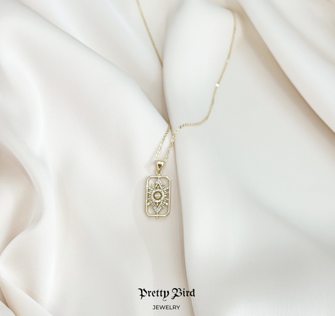 Evil Eye Cutout Oblong Pendant Chain Necklace