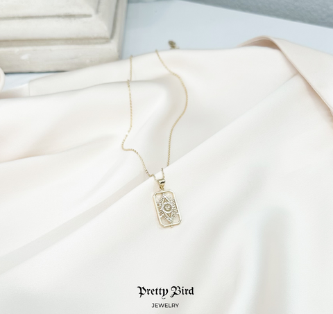 Evil Eye Cutout Oblong Pendant Chain Necklace