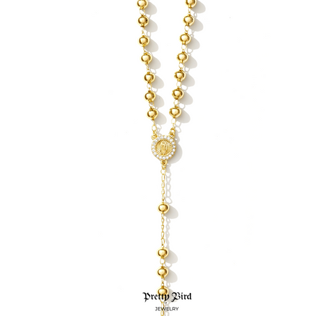 23.5" Rosary Bead Crystal Trim Necklace