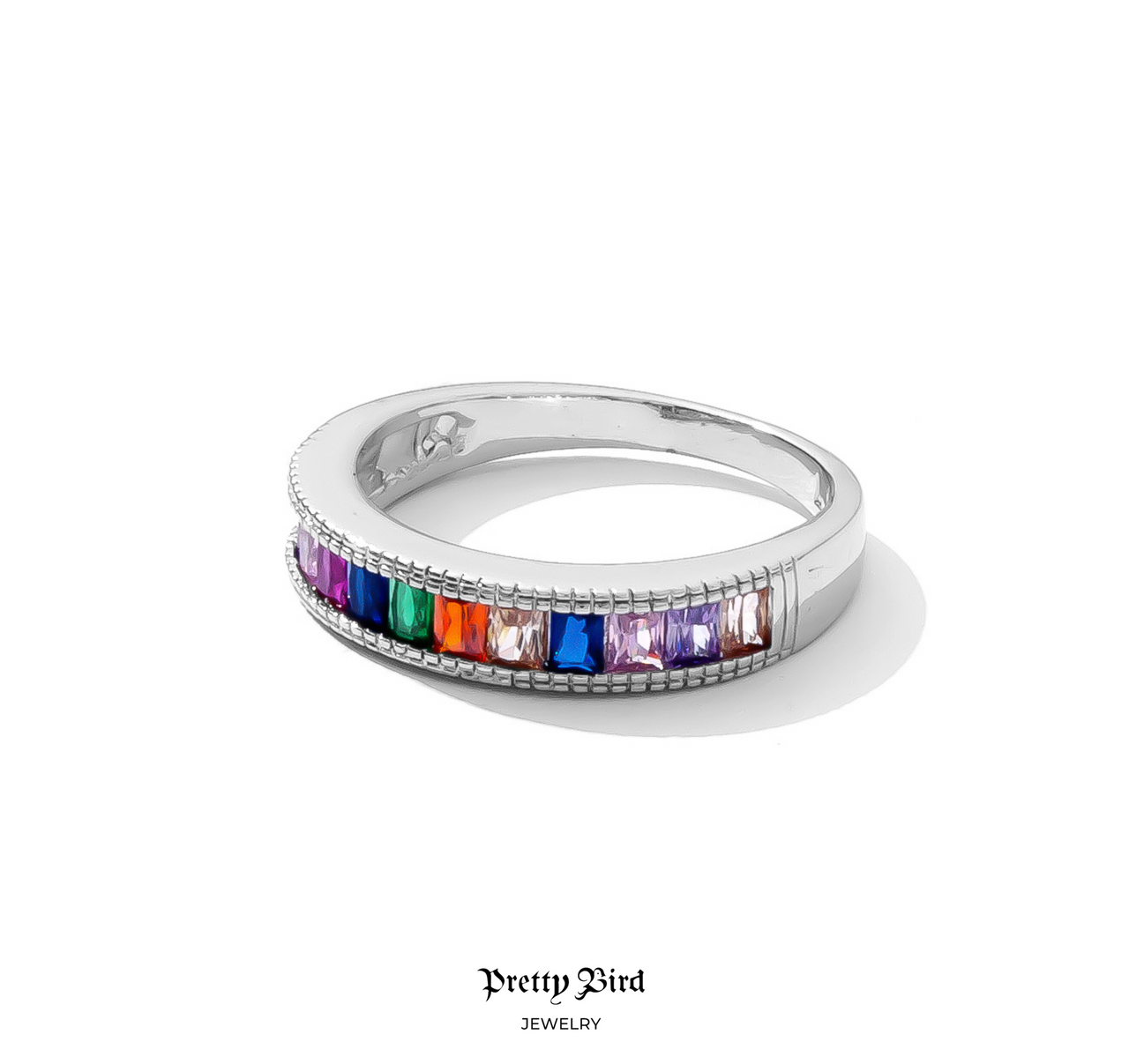 Colored Baguette Half Eternity Band Ring
