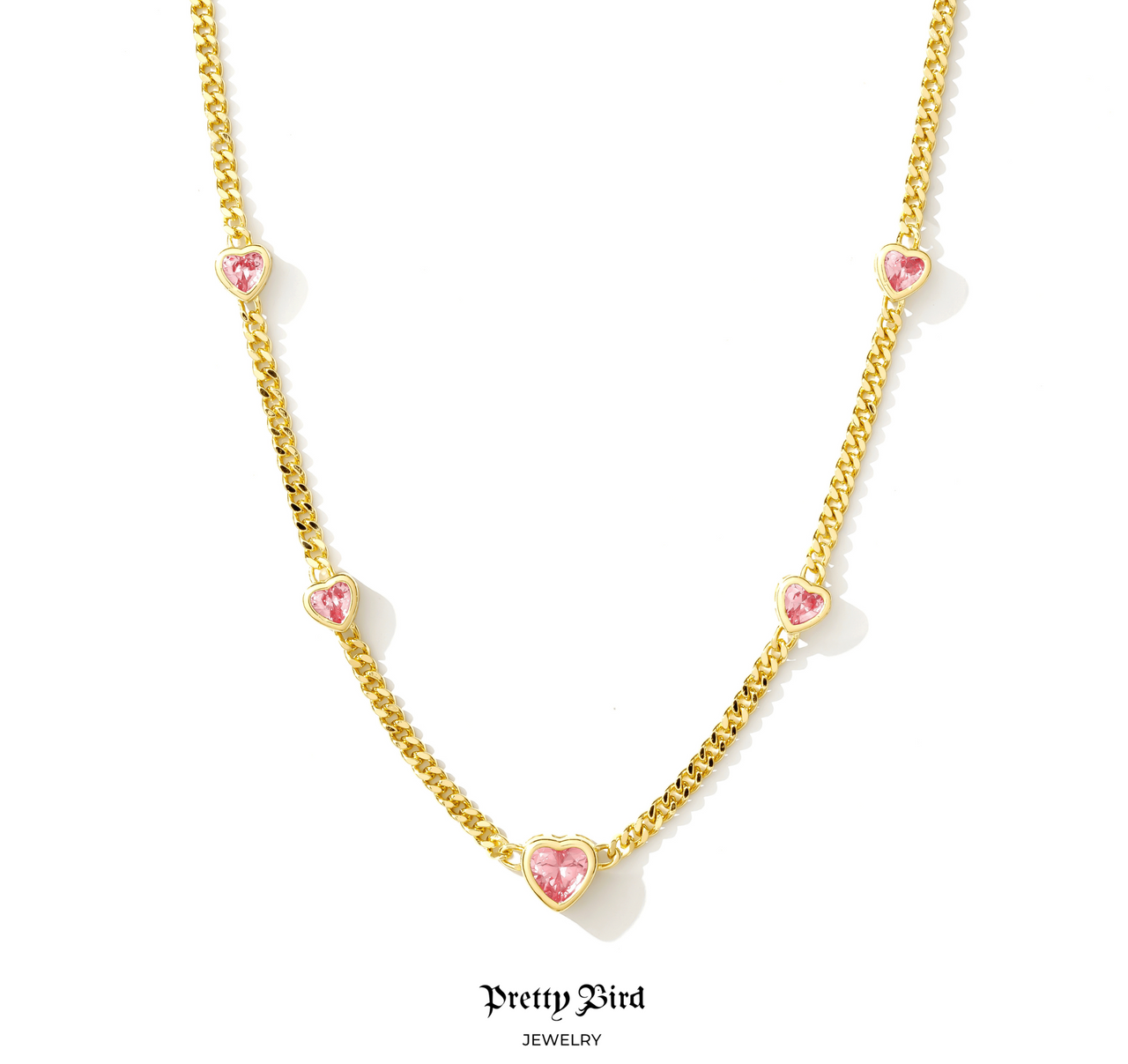 Pink Heart Cuban Necklace