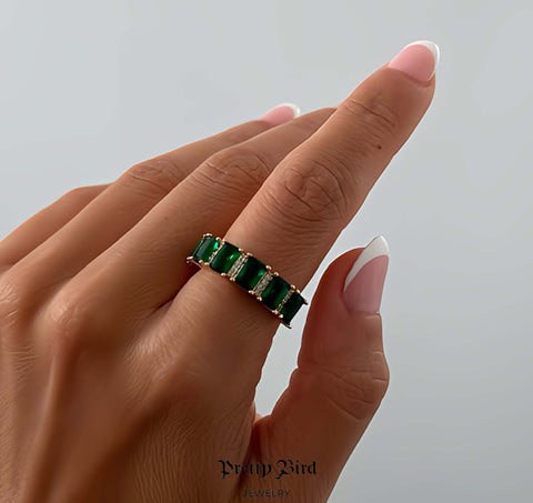 Green Baguette Crystal Ring