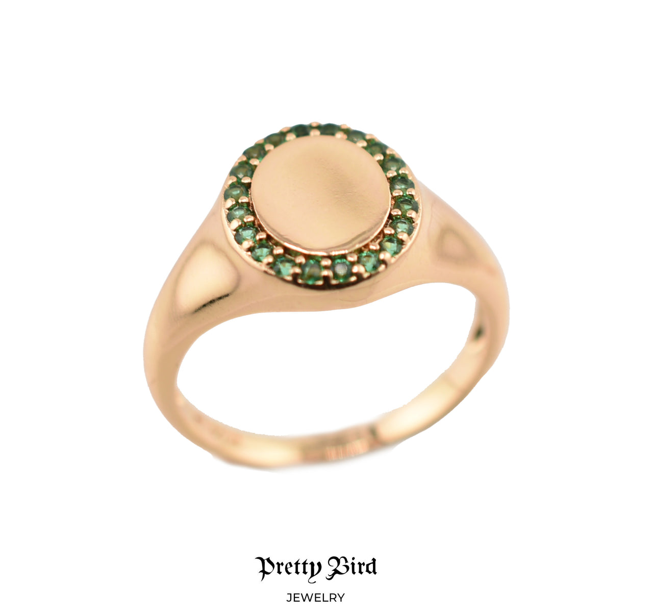 Rose Green Crystal Signet Ring