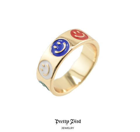Enamel Happy Face Ring