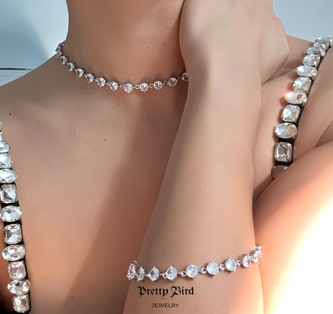Solitaire Crystal Tennis Choker Set