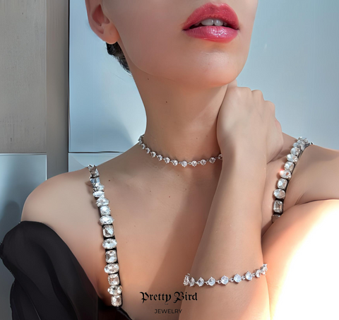 Solitaire Crystal Tennis Choker Set