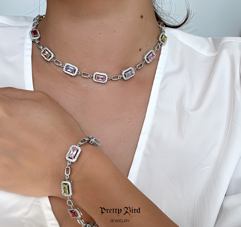The Dante 18k White Gold Plated Emerald Cut Crystal Choker Necklace