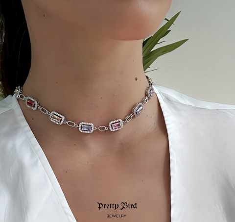 The Dante 18k White Gold Plated Emerald Cut Crystal Choker Necklace