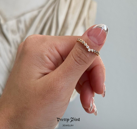 V Shape Bezel Set 18k Rose Gold Plated Stacking Band Ring