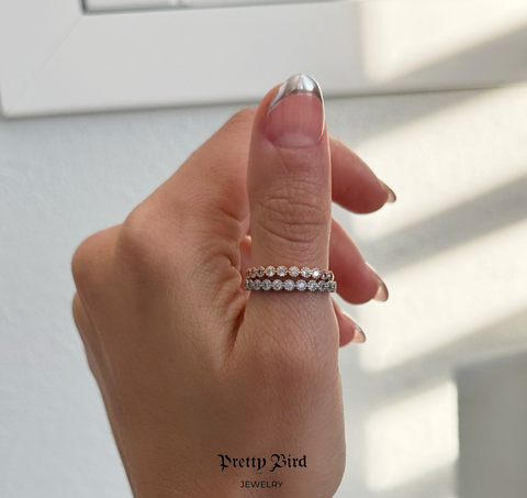 Bezel Half Eternity Stacking Band Ring
