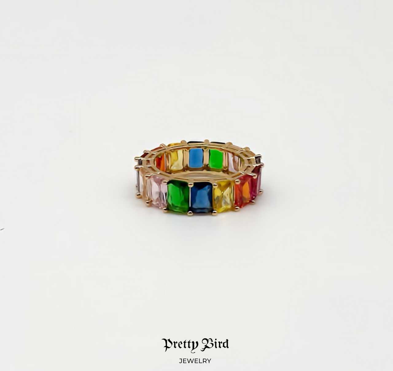 Emerald Cut Crystal Rainbow Stacking Band Ring