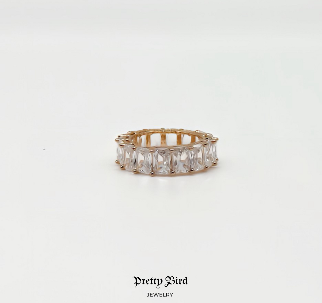 Emerald Cut Crystal Full Eternity Stacking Band Ring