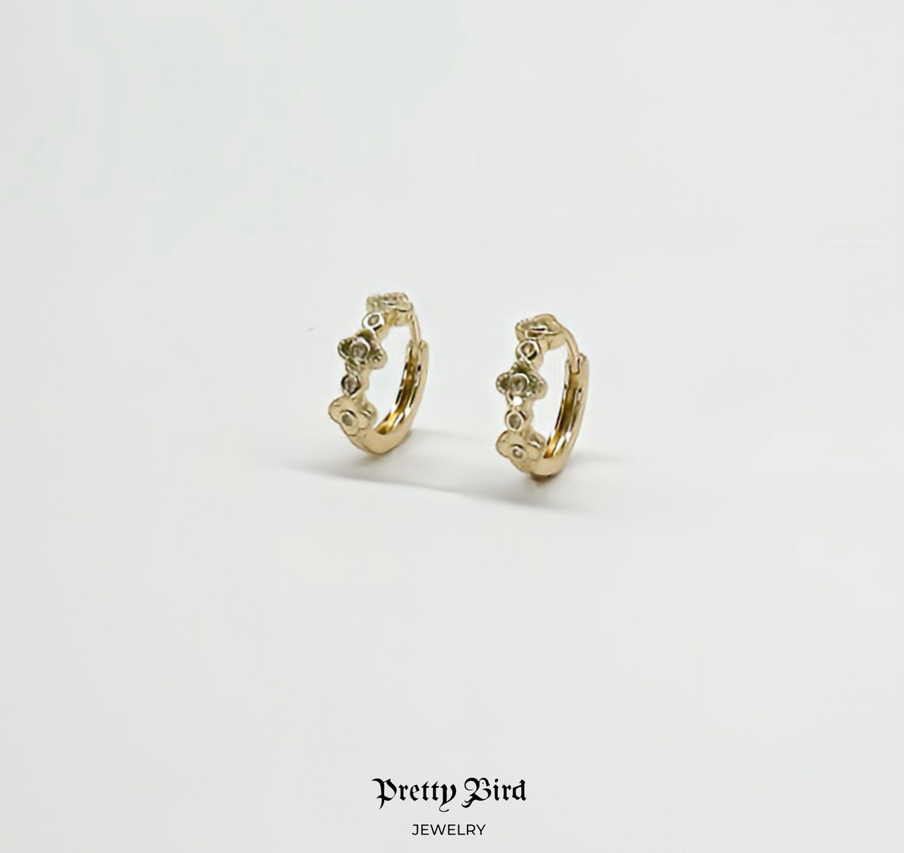 Clover Crystal 0.5” Huggie Hoop 18K Yellow Gold Plated Earrings