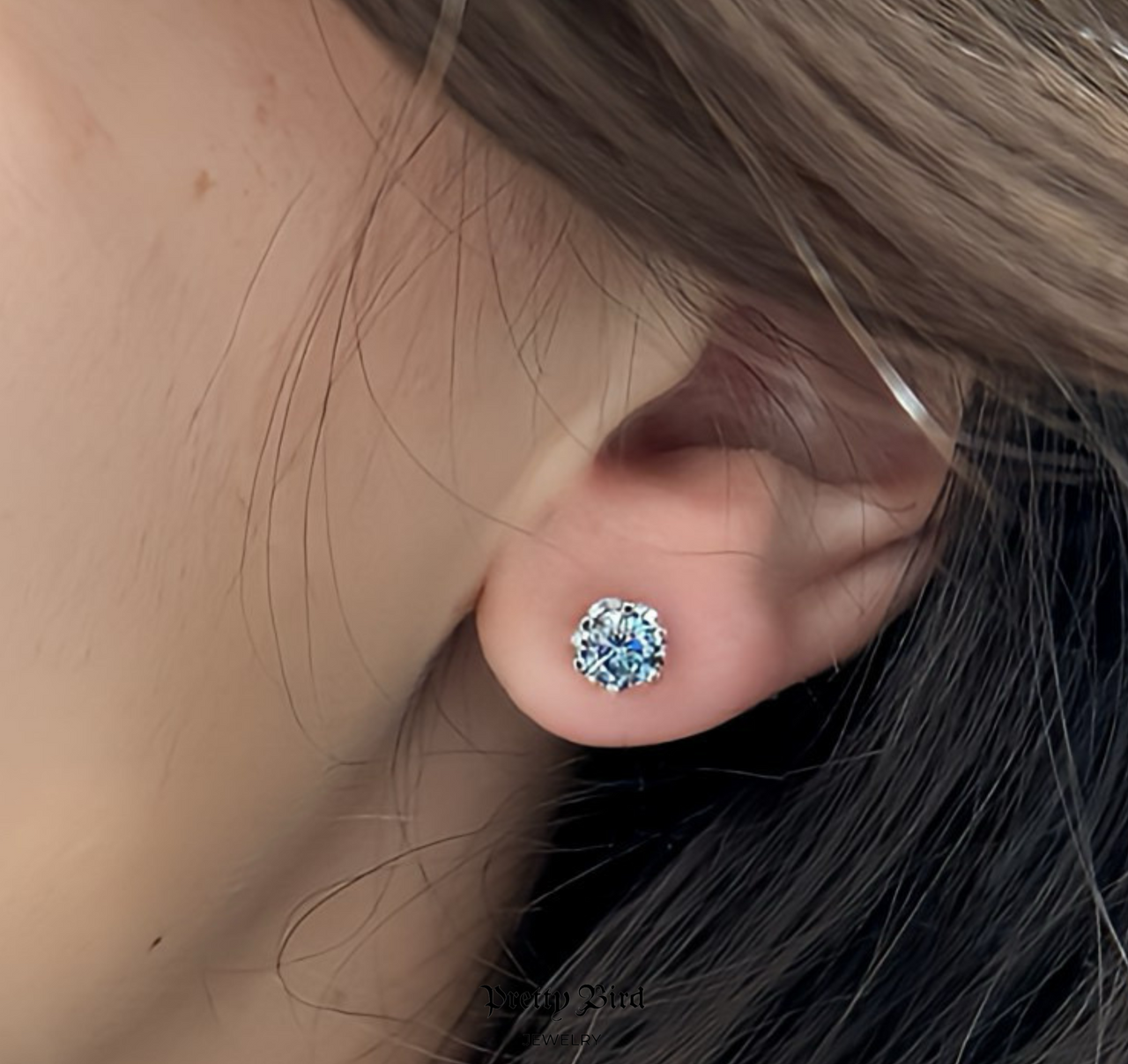 1ct Black Moonstone Moissanite Stud Earrings