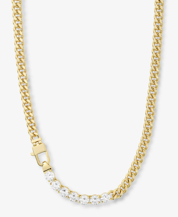 Crystal Accent Cuban Necklace 14"