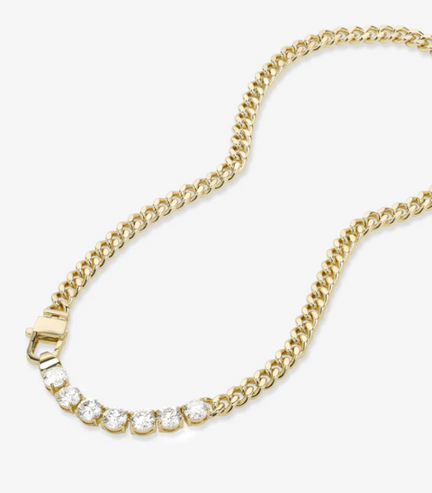 Crystal Accent Cuban Necklace 14"