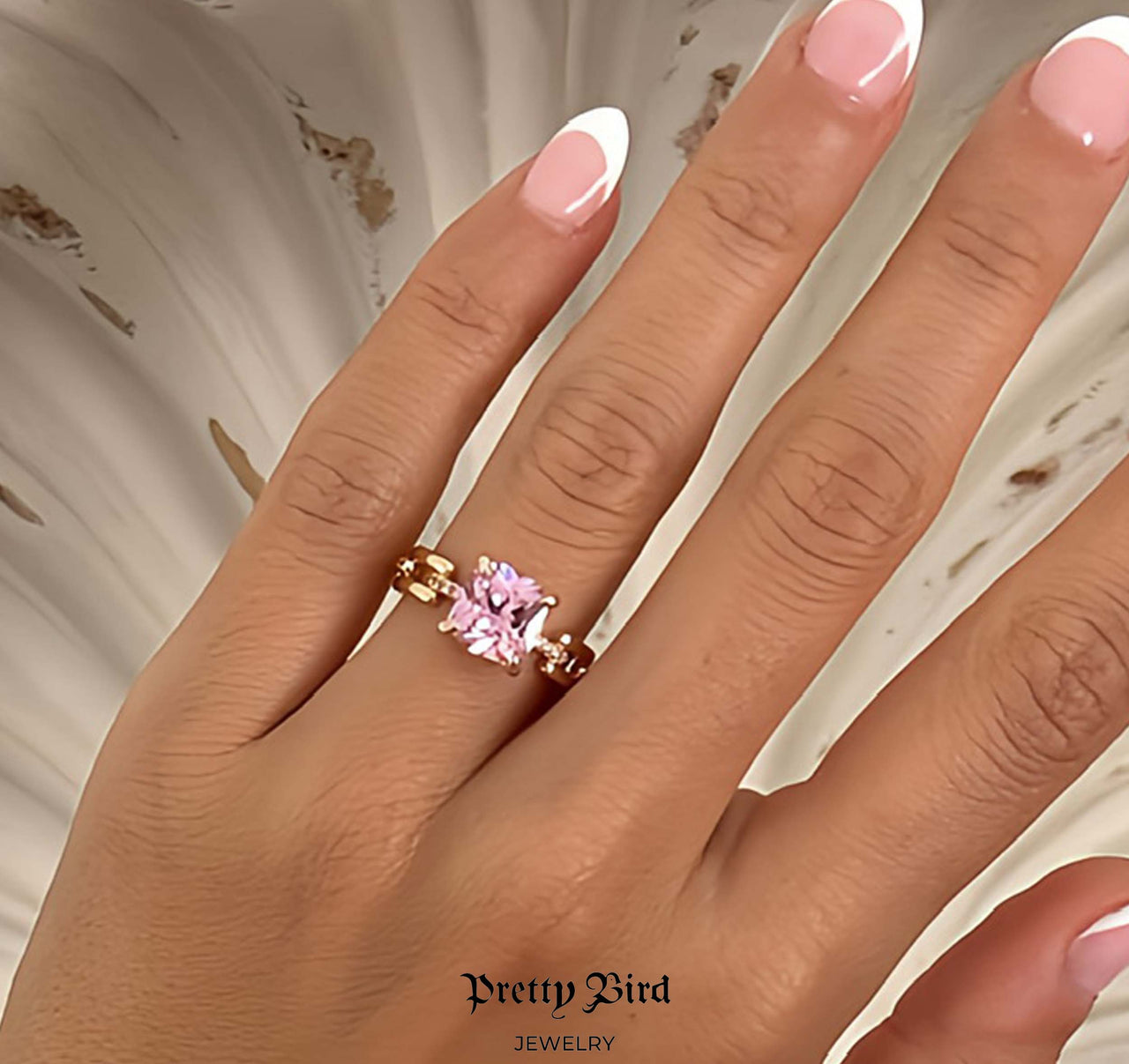 Pink Crystal Chain Link Ring
